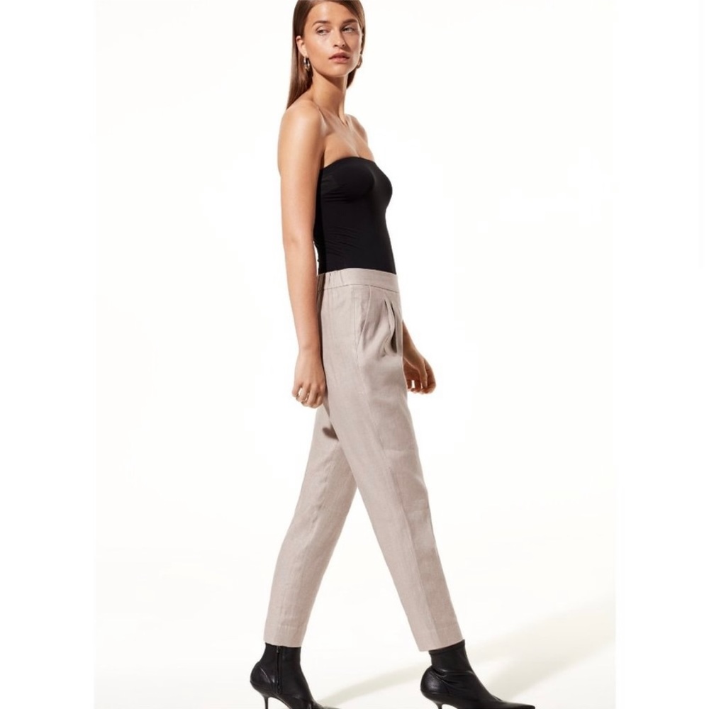 Aritzia Babaton Cohen Cropped Pleated Linen Pant